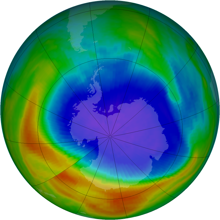 Antarctic ozone map for 25 September 1990